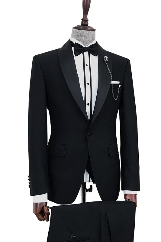 Fancy Black Shawl Lapel One Button Wedding Suits For Men