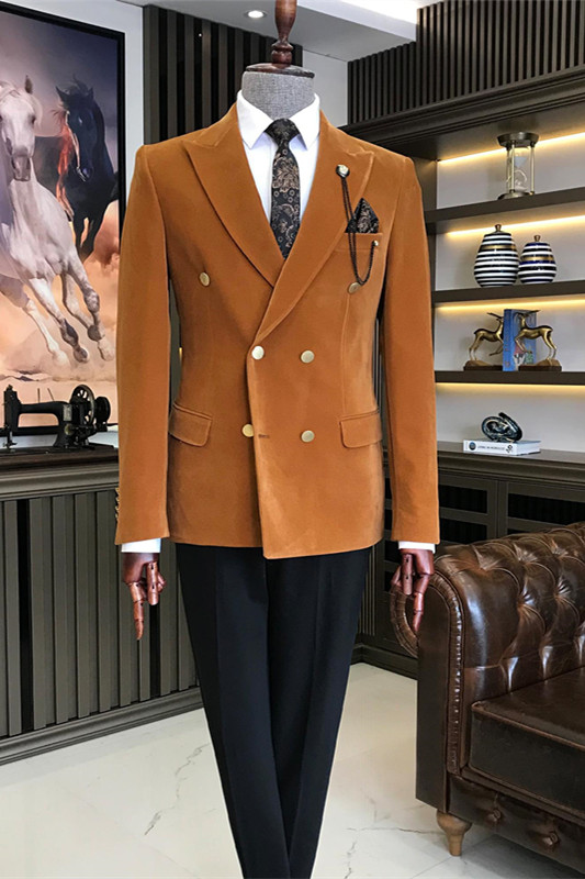 Fancy Brown Peaked Lapel Two Pieces Men Suits For Business-BMbridal