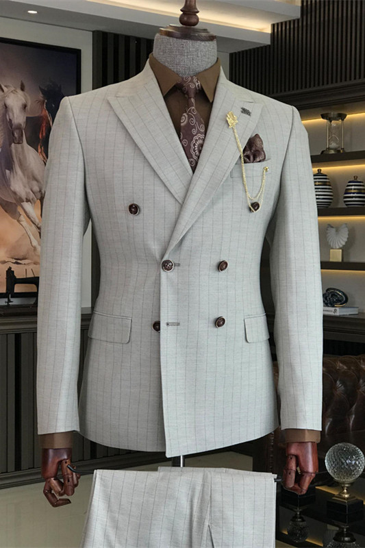 Chic Gray Praked Lapel Double Breasted Business Men Suits-BMbridal