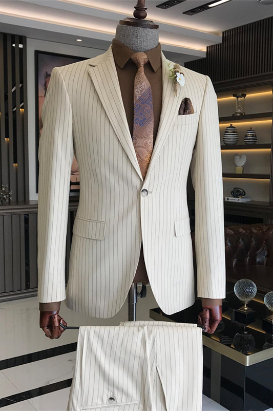 Chic White Striped Notched Lapel Slim Fit Men Suits For Prom-BMbridal
