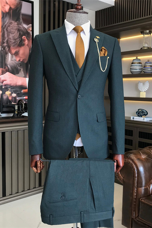 Formal Navy Blue Peaked Lapel Close Fitting Business Suits-BMbridal