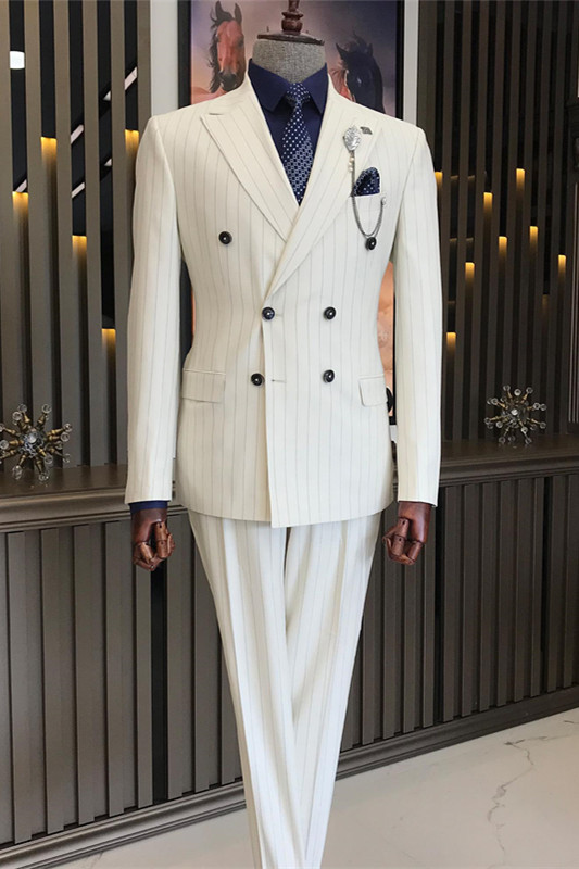 Beapoke White Peaked Lapel Double Breasted Prom Men Suits-BMbridal