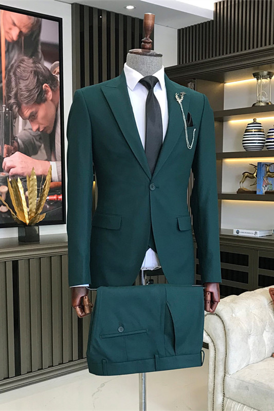 Formal Dark Green Three Pieces Peaked Lapel Business Men Suits-BMbridal