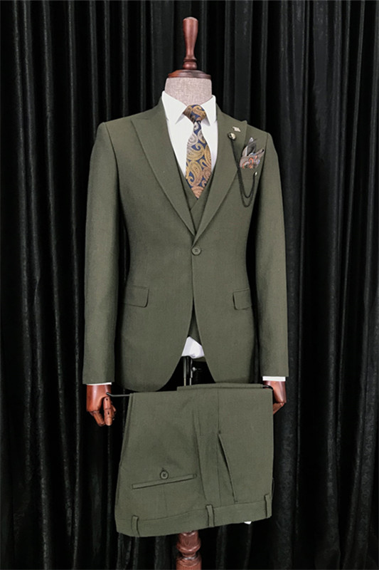 Bespoke Dark Green Peaked Lapel Business Suits For Men-BMbridal