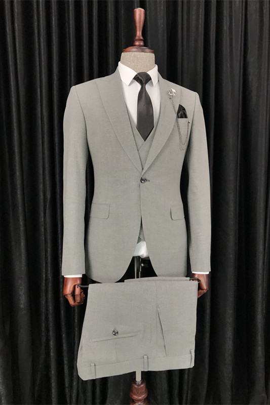 Formal Gray Peaked Lapel Three Pieces Business Suits-BMbridal