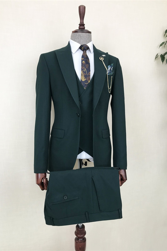 Formal Dark Green Three Pieces Peaked Lapel Men Suits For Business-BMbridal