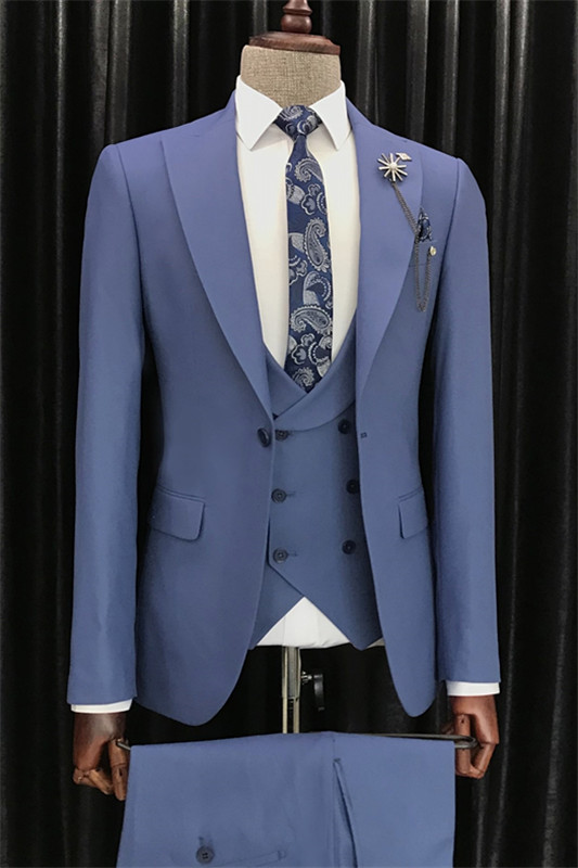 Fancy Roayl Blue Three Pieces Peaked Lapel Men Suits For Prom-BMbridal