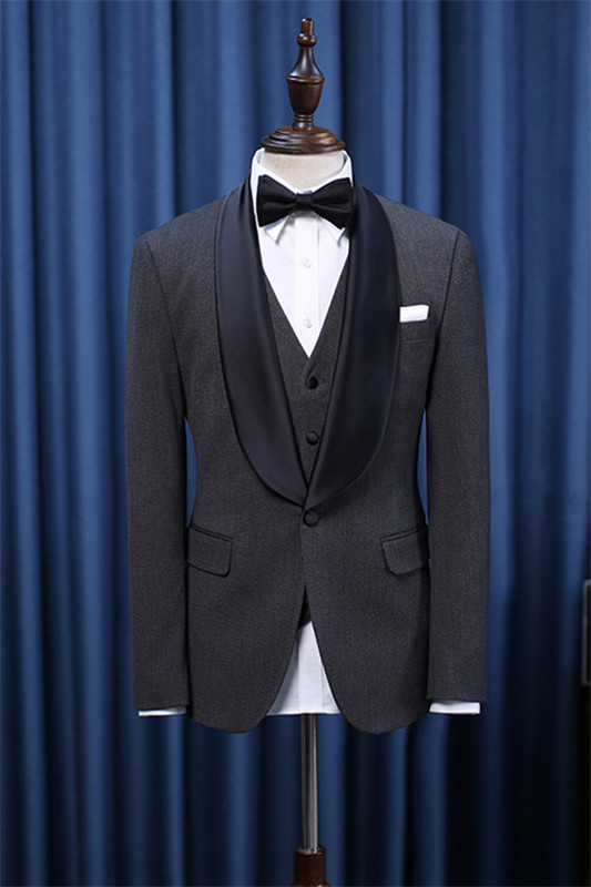 Dark Gray Stylish Three Pieces Shawl Lapel Wedding Suits-BMbridal
