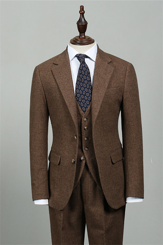Stylish Brown Three Pieces Bespoke Men Suits-BMbridal