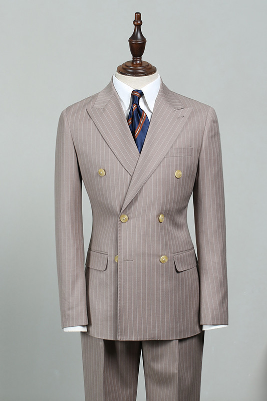 Chic Double Breasted Peaked Lapel Striped Men Suits