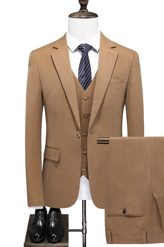 Brown Striped Fashion Three Pieces Men Suit for Prom-BMbridal