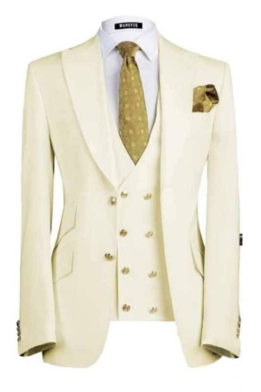 New Arrival Cream Three Pieces Peaked Lapel Prom Suits For Men-BMbridal