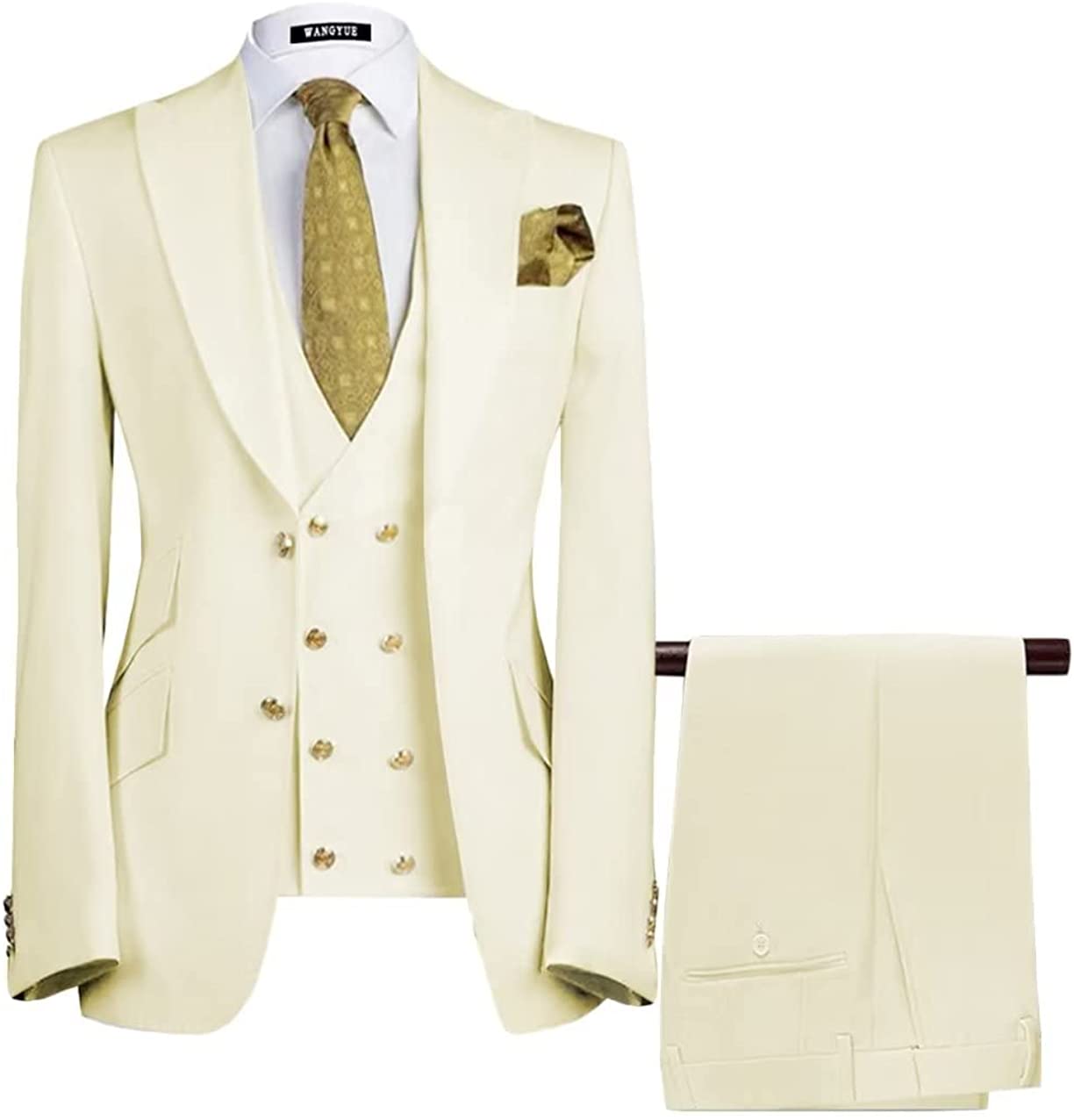 New Arrival Cream Three Pieces Peaked Lapel Prom Suits For Men-BMbridal