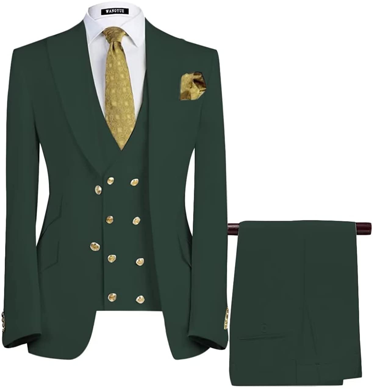 Bespoke Dark Green Three Pieces Peaked Lapel Business Men Suits-BMbridal