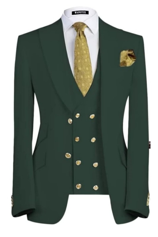 Bespoke Dark Green Three Pieces Peaked Lapel Business Men Suits-BMbridal