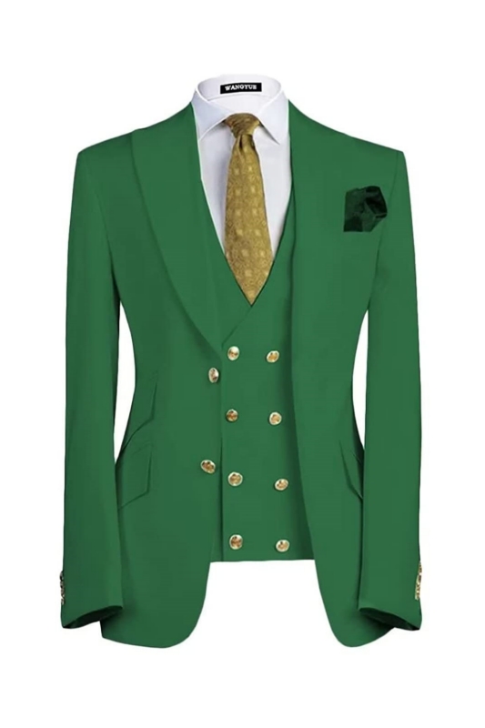 Modern Emerald Green Peaked Lapel Three Pieces Prom Suits For Men-BMbridal