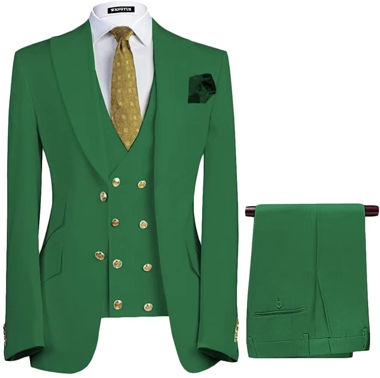 Modern Emerald Green Peaked Lapel Three Pieces Prom Suits For Men-BMbridal