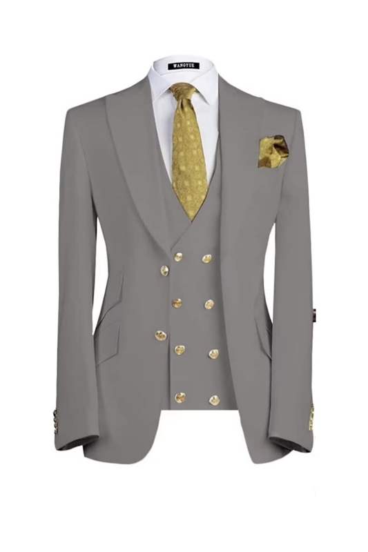 Bespoke Gray Three Pieces Single Breasted Business Men Suits-BMbridal