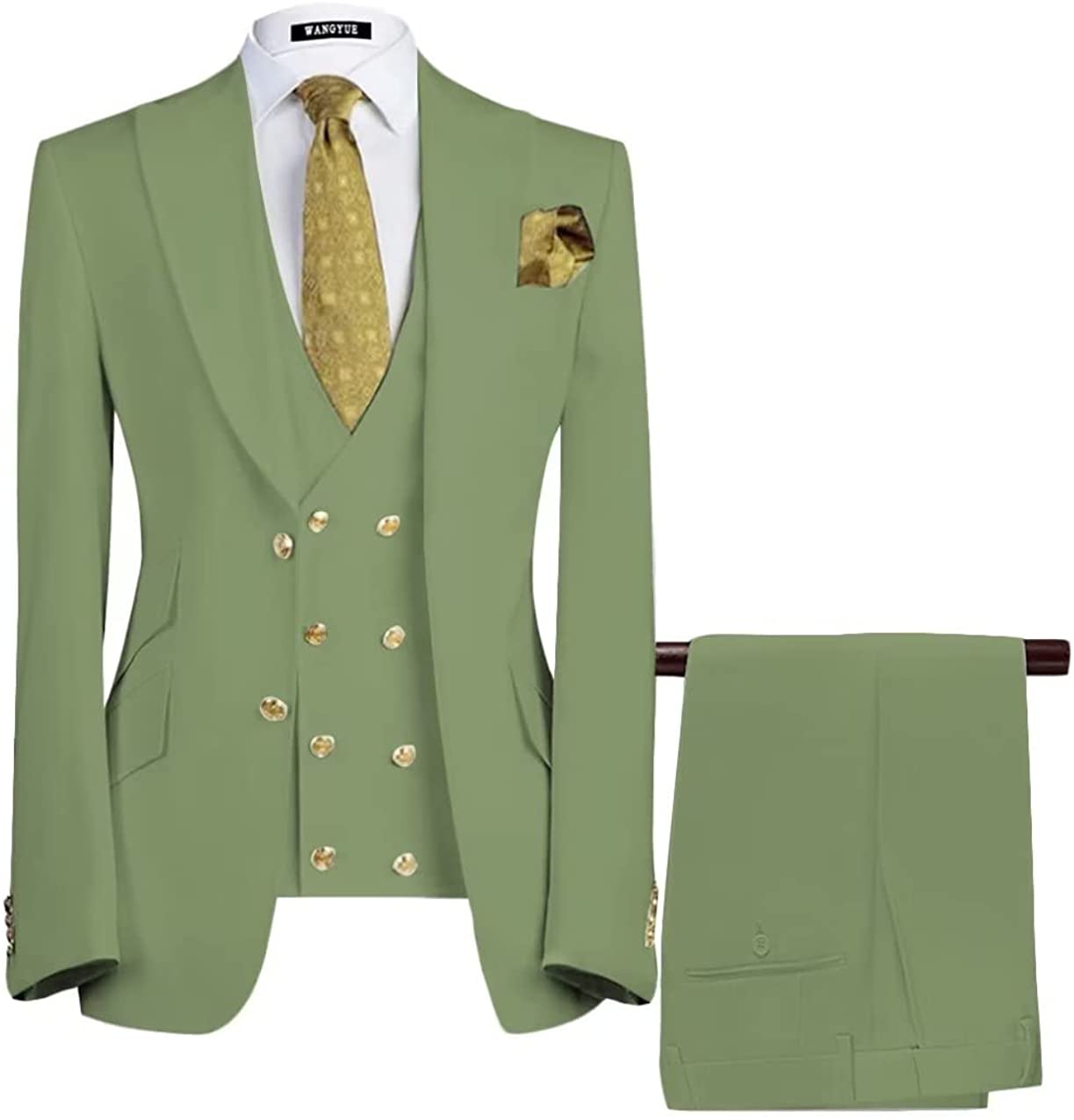 Fancy Sage Green Three Pieces Peaked Lapel Men Suits For Prom-BMbridal