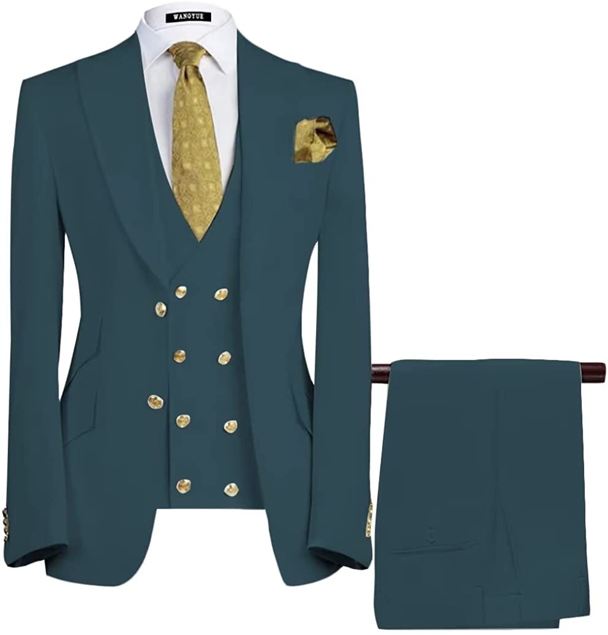 Formal Teal Peaked Lapel Three Pieces Men Suits For Business-BMbridal