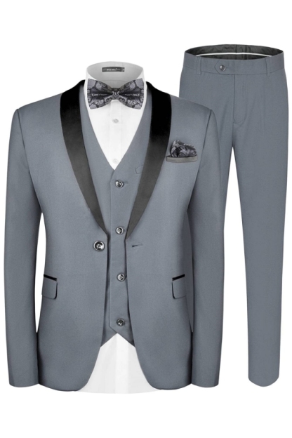 Formal Gray Three Pieces Shawl Lapel Men Suits For Wedding-BMbridal