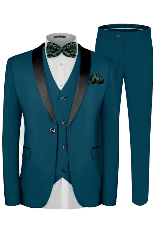 Modern Teal Three Pieces Shawl Lapel Men Suits For Wedding-BMbridal