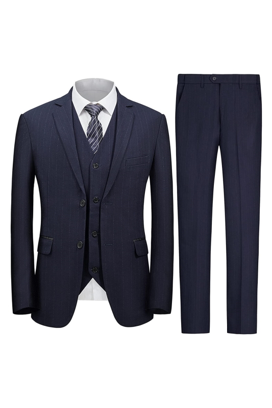 Bespoke Navy Blue Three Pieces Notched Lapel Business Suits For Men-BMbridal