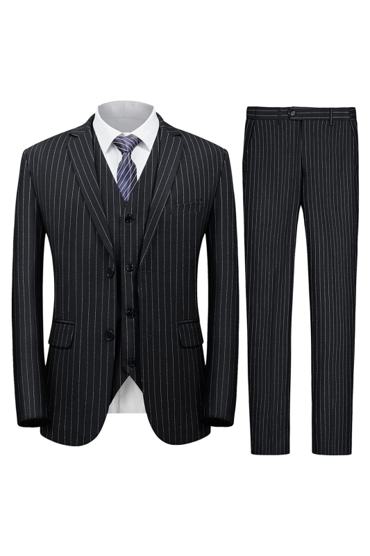Fancy Black Notched Lapel Three Pieces Business Men Suits-BMbridal