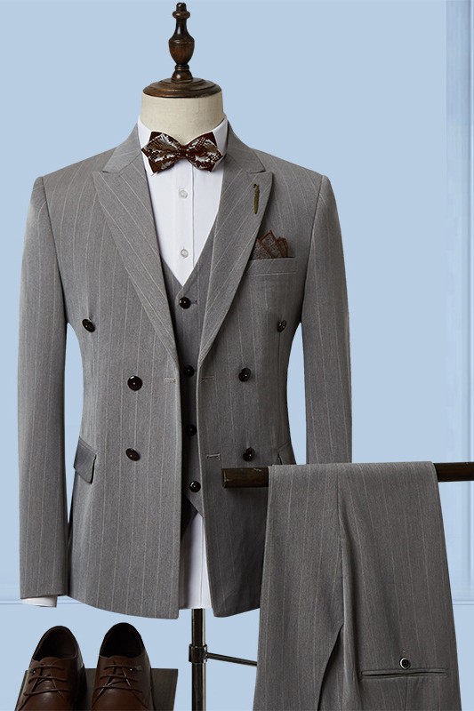 Arrival Gray Stylish Three Pieces Striped Business Suit-BMbridal