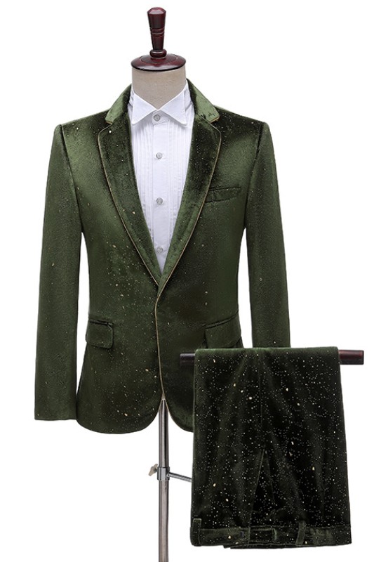 Dark Green Velvet Two Pieces Notched Lapel Prom Suits for Men-BMbridal