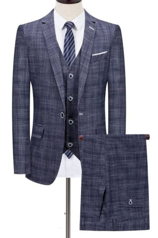 Bespoke Navy Blue One Button Notched Lapel Business Suits For Men