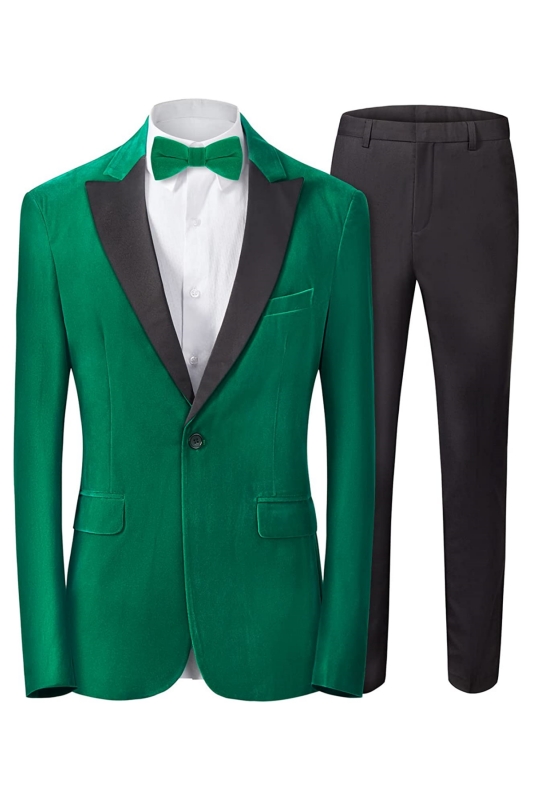 Chic Green Peaked Lapel Two Pieces Velvet Men Suits For Prom-BMbridal