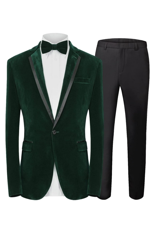 Chic Deep Green Notched Lapel Two Pieces Velvet Prom Suits-BMbridal