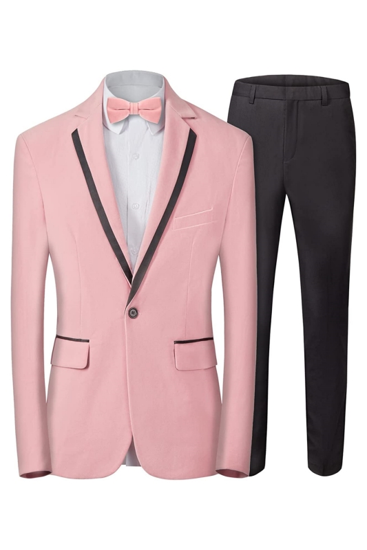 Fashion Pink Notched Lapel Two Pieces Velvet Prom Suits For Men-BMbridal