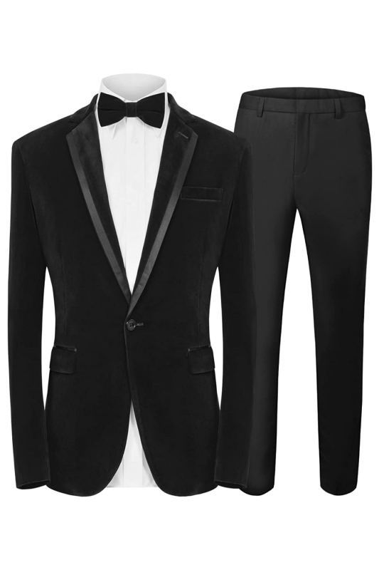Fancy Black Notched Lapel Two Pieces Velvet Men Suits For Prom-BMbridal