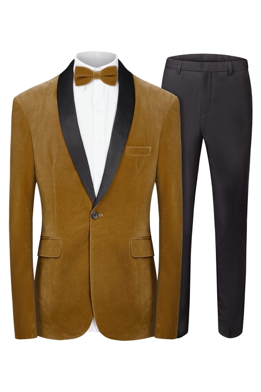 Chic Brown Shawl Lapel Two Pieces Velvet Men Suits For Wedding-BMbridal