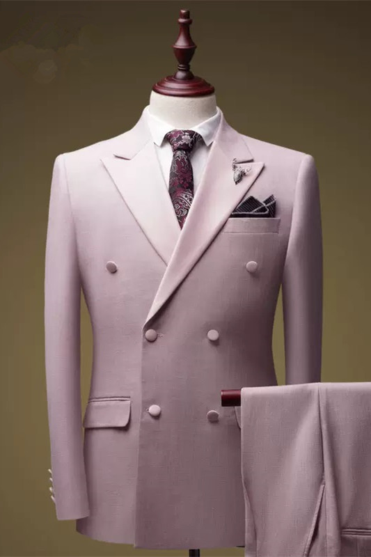 Chic Pink Peaked Lapel Double Breasted Prom Suits For Men-BMbridal