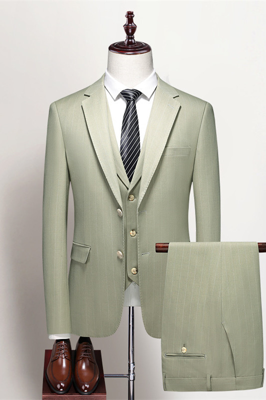 Modern Sage Green Three Pieces Notched Lapel Prom Men Suits-BMbridal