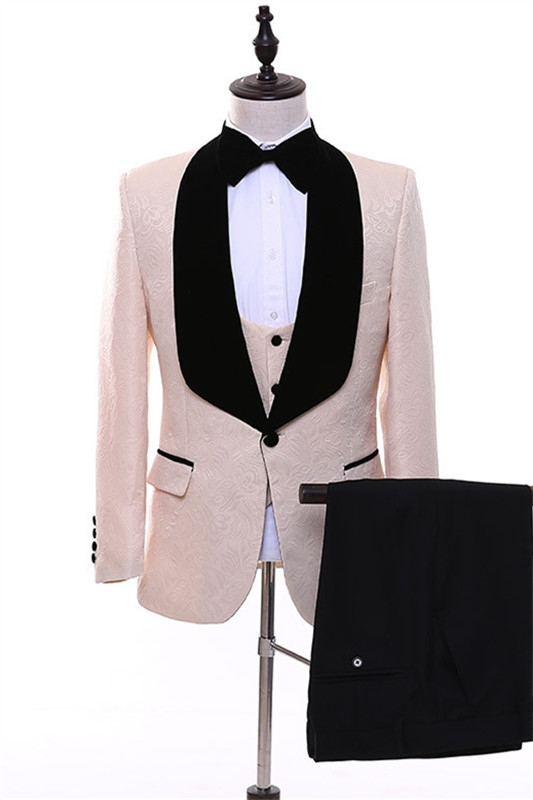 Fancy Light Pink Jacquard Three Pieces Men Suits For Wedding-BMbridal