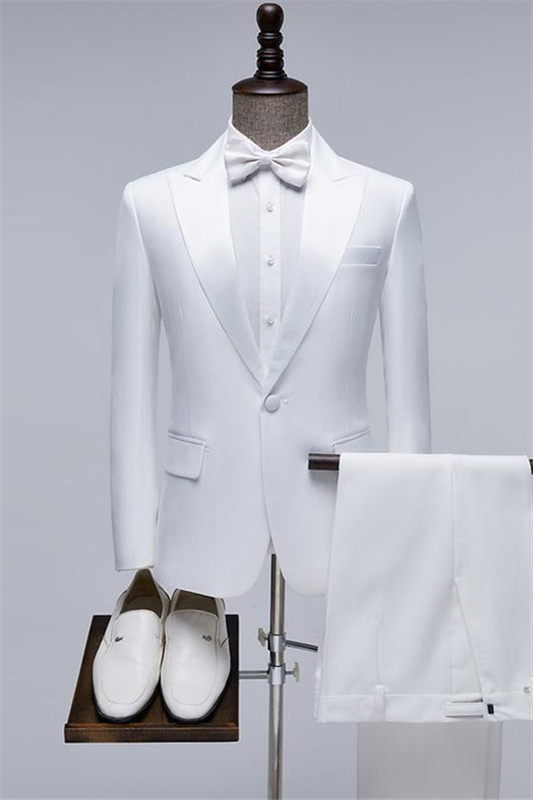 Chic White Peaked Lapel Two Pieces Prom Suits For Men-BMbridal