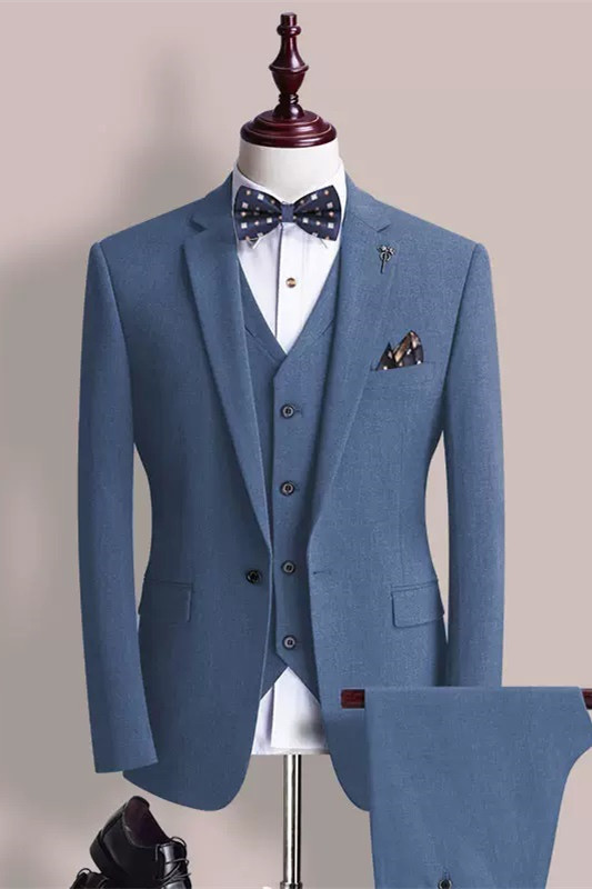 Fancy Blue Three Pieces Notched Lapel Prom Suits For Men-BMbridal