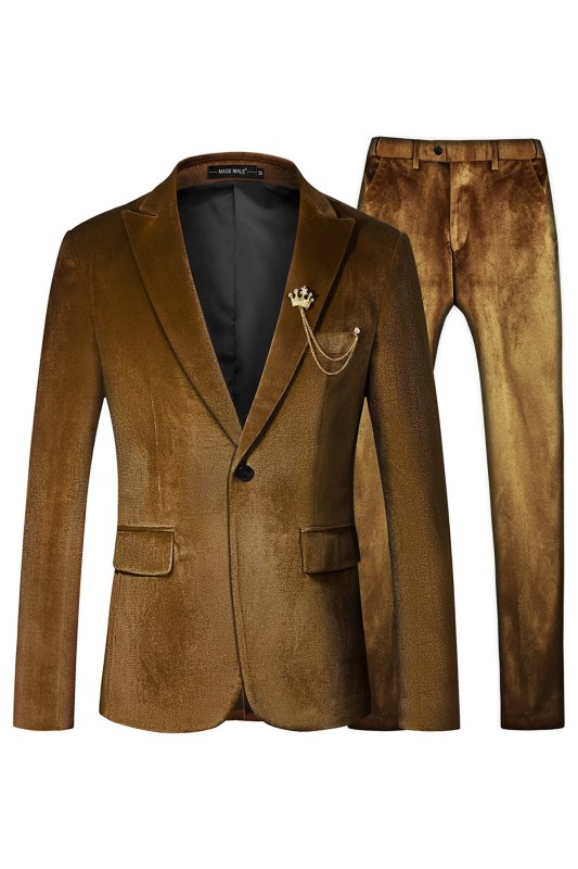 Fancy Brown Peaked Lapel Two Pieces Velvet Men Suits For Prom-BMbridal
