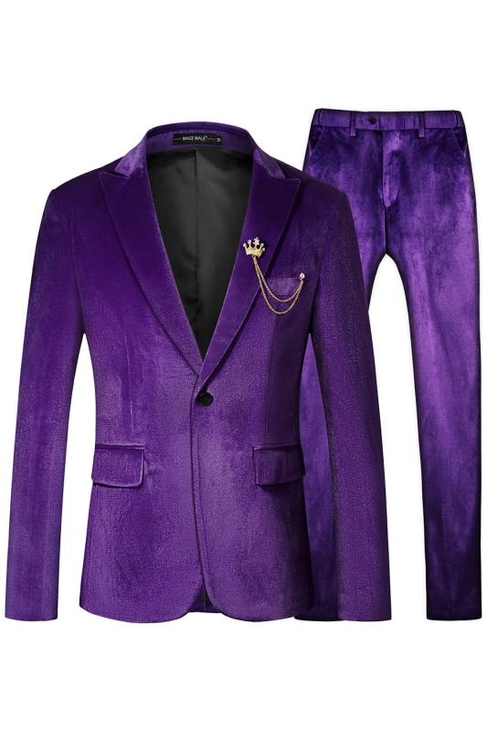 Chic Purple Peaked Lapel Velvet Men Suits For Prom-BMbridal