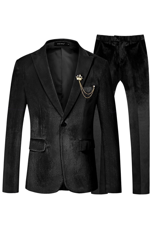 Modern Black Peaked Lapel Velvet Prom Suits-BMbridal