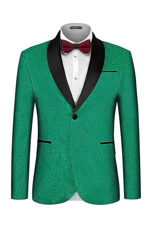 Modern Green Shawl Lapel Jacquard Wedding Suits For Men-BMbridal