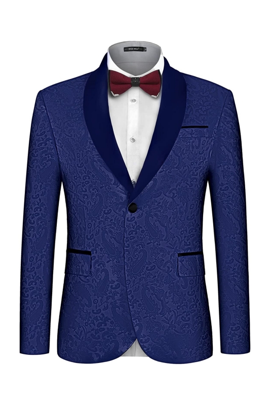 Chic Navy Blue Shawl Lapel Two Pieces Jacquard Men Suits For Wedding-BMbridal