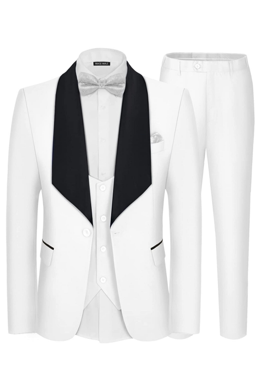 Fancy White Three Pieces Shawl Lapel Men Suits For Wedding-BMbridal
