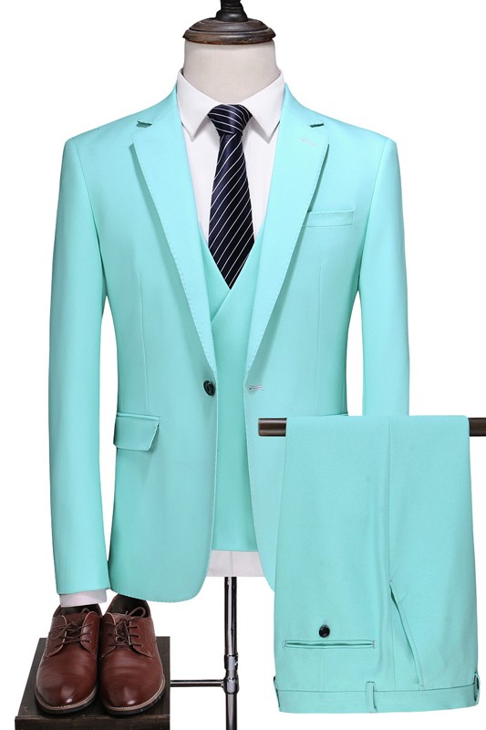 Blue Three Pieces One Button Notched Lapel Men Suits-BMbridal