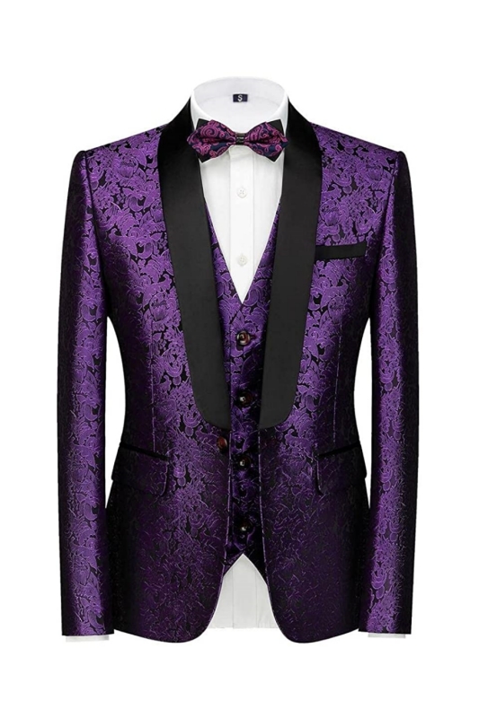 Modern Purple Three Pieces Jacquard Suits For Wedding-BMbridal