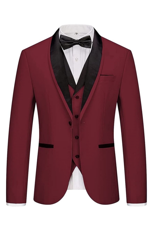 Fashion Burgundy Shawl Lapel Three Pieces Wedding Lapel-BMbridal